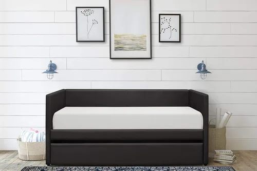 Vista 7 de Lexicon Sofá cama doble con nido, tapicería de piel sintética, color negro