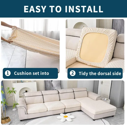 Vista 5 de Fundas para sofá seccional, fundas de cojín en forma de L para sofá seccional, fundas elásticas para sofá seccional, protector de muebles para Beige