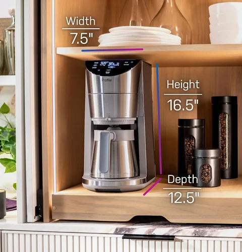 Vista 3 de GE Profile Smart Grind & Brew - Cafetera con Servicio Individual sin Cápsulas, Depósito de Agua de 90 oz, Jarra Térmica de 10 Tazas, Control de Voz