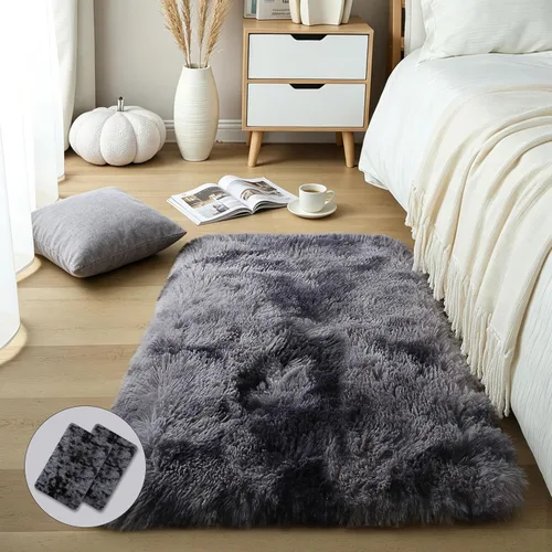 Vista 71 de KICHOWUA - Tapete grueso y esponjoso de 3 x 5 pies, color negro, ultrasuave, lavable, antideslizante, acogedor y peludo, para sala, dormitorio