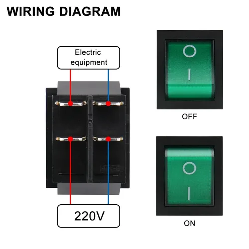 Vista 3 de BAOMAIN Interruptor basculante DPST, encendido/apagado de 4 pines, 16 A, 250 V CA, interruptor de alimentación iluminado con LED verde, reconocido