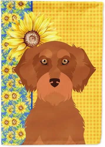 Vista 350 de Caroline's Treasures WDK5313GF Bandera de jardín con diseño de girasoles de verano, color negro y tostado, Airedale Terrier para buzón, bandera