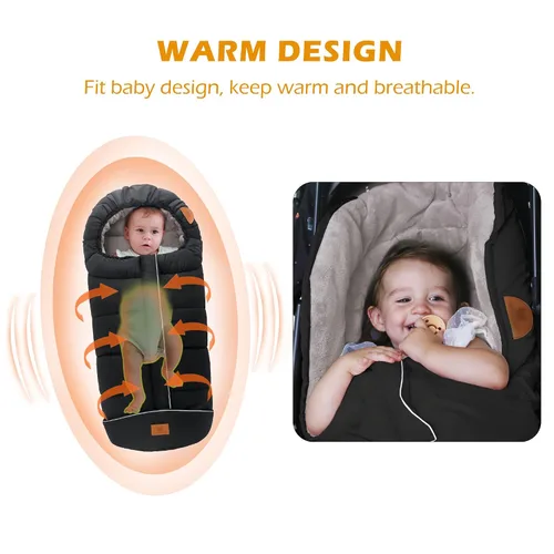 Vista 7 de LAT - Saco de dormir para bebé, cálido, universal, saco de dormir para cochecito para clima frío, saco impermeable para niños pequeños