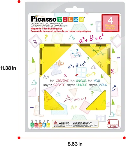 Vista 8 de PicassoTiles Bloque de construcción magnético de 4 piezas de azulejos magnéticos de forma cuadrada grande juguete de construcción STEM kit