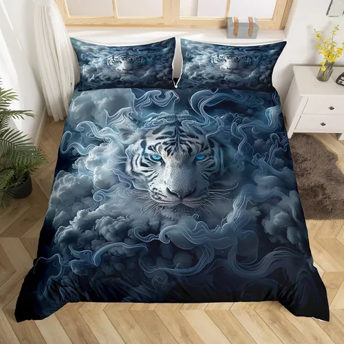 Vista 13 de Funda de edredón de león, juego de ropa de cama con estampado de mandala para niños, funda de edredón bohemia para niños y niñas, decoración