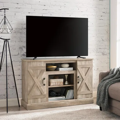 Vista 7 de Farmhouse Classic Media - Soporte de TV antiguo para TV de hasta 50 pulgadas con espacio de almacenamiento abierto y cerrado