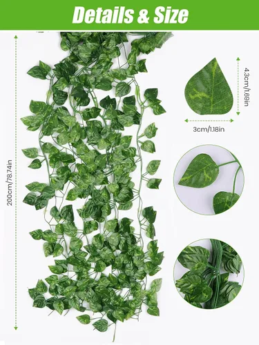 Vista 2 de Kalolary Guirnalda de hiedra artificial de 258 pies, 36 hebras, hojas, vides, plantas, plantas falsas para colgar para boda, lienzo de fondo, arco