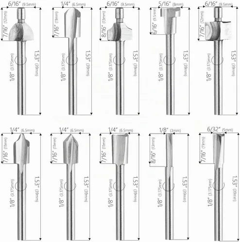 Vista 2 de SPTA 10 piezas de brocas de carburo HSS para grabado y 10 piezas de broca de 1/8" (3mm) de vástago para herramientas rotativas para carpintería