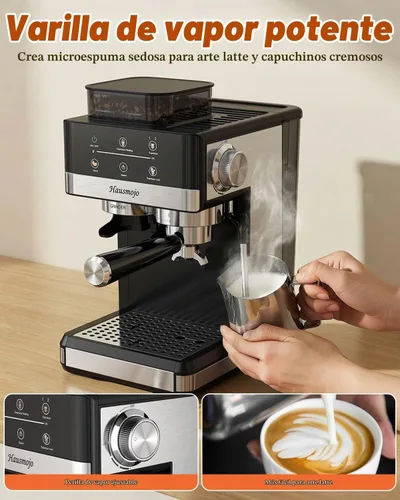 Vista 5 de Máquina de café expreso con molinillo y espumador de leche, 20 bar 20 Grind Settings, Steam Wand for Latte & Cappuccino, Hot & Cold Brew, 61oz