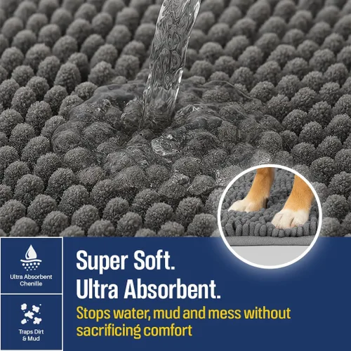 Vista 4 de Muddy Mat® - Tapete de microfibra altamente absorbente y alfombra para mascotas, antideslizante, grueso, lavable, suave de chenilla para cocina