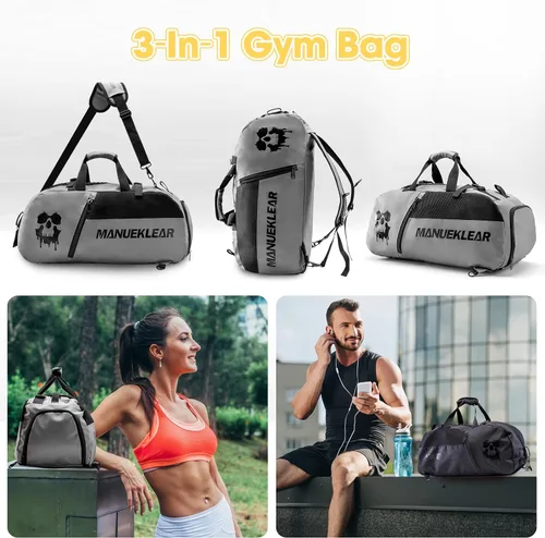 Vista 6 de Bolsa de gimnasio para mujeres y hombres, bolsa de lona para hombres con compartimento para zapatos, bolsas de lona deportivas para mujeres