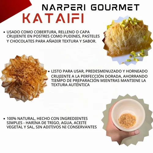 Vista 5 de Narperi Gourmet Kataifi - Masa filo rallada, 1 libra de pasta crujiente Kataifi, vegana lista para comer, postre tradicional de Oriente Medio