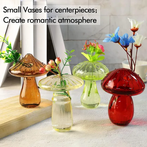 Vista 4 de 4 jarrones de vidrio con forma de hongo, macetas hidropónicas transparentes, plantas de flores para centro de mesa decorativo, decoración de mesa, 4