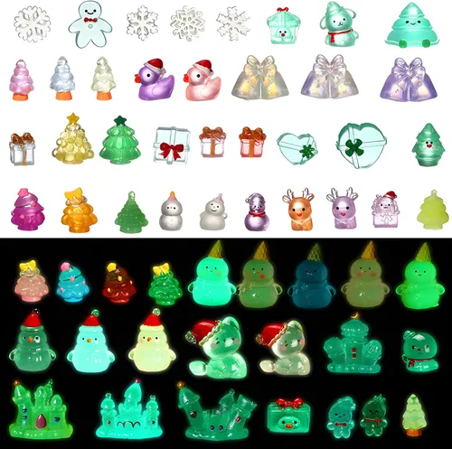 Vista 9 de 58 piezas de figuritas en miniatura de Navidad, miniaturas de Santa Claus, muñeco de nieve, copo de nieve, reno en miniatura de resina, adornos