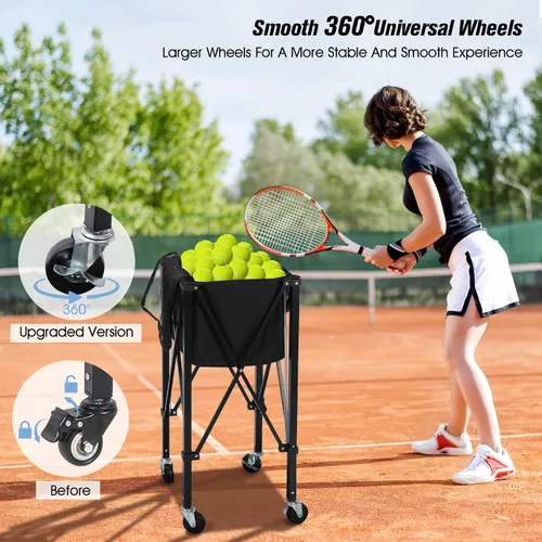 Vista 2 de Tolva portátil para pelotas de tenis con capacidad para 200 bolas, carrito de canasta de pelota de tenis con 4 ruedas y frenos, bolsa de tela Oxford