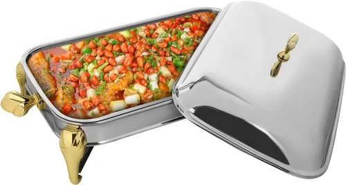 Vista 6 de Calentador de alimentos de acero inoxidable, juego de platos de bufé rectangular, estufa de buffet, juego de calentador de bufé para uso doméstico