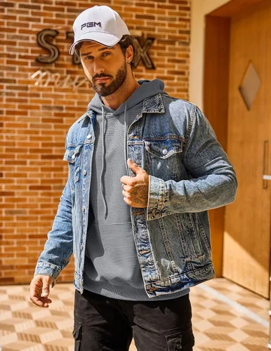 Vista 3 de COOFANDY Sudadera con capucha para hombre, manga larga, casual, con bolsillo, de punto gofre