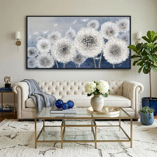 Vista 14 de Pogusmavi Decoración de pared para sala de estar, arte de pared para sala de estar, lienzo artístico/cuadros para dormitorio Diente de león azul