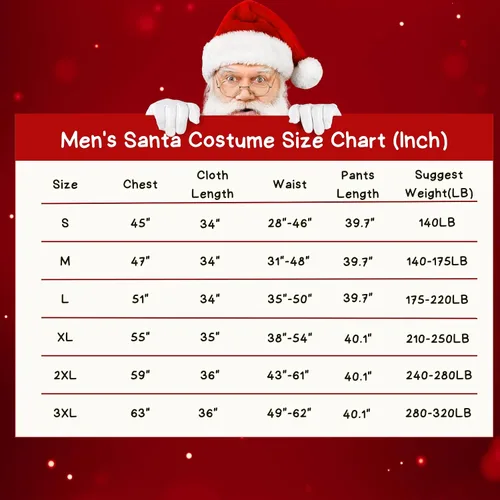 Vista 6 de Disfraz de Papá Noel para hombre, traje de Papá Noel para adultos, 11 piezas, profesional, talla grande, traje de Navidad para fiestas de Navidad