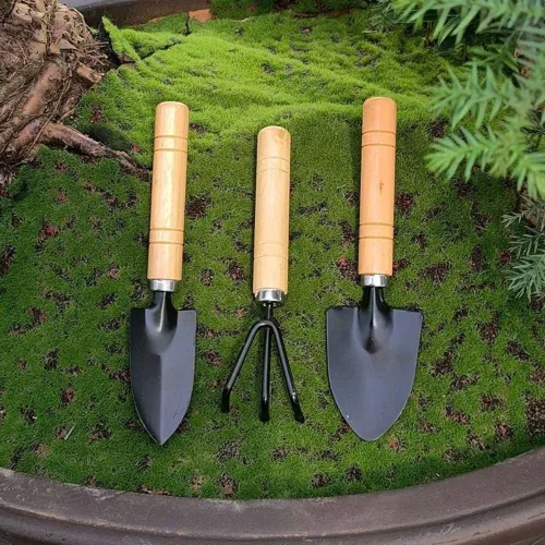 Vista 3 de Leadigol Mini pala de jardín deshierbe hogar flor pala maceta planta bonsái herramienta mango de madera jardinería maceta herramienta mango