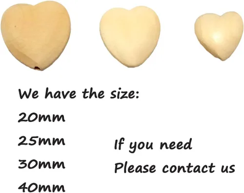 Vista 7 de 100 cuentas de corazones de madera natural de 0.787 pulgadas sin terminar con agujeros, materiales de madera ecológicos para llavero, bricolaje