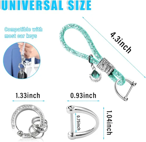 Vista 2 de Ziciner Llavero de cristal brillante para mujeres y niñas, llavero de automóvil con purpurina, accesorios universales para llavero (verde)