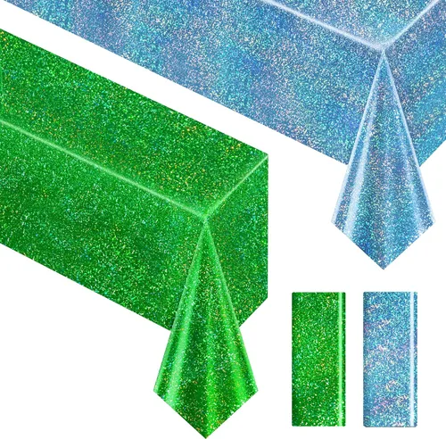 Vista 51 de Just Shimmer Mantel holográfico azul claro de 40" x 108" Decoración de fiesta rosa fuerte Día de San Valentín Fiesta de cumpleaños Decoración