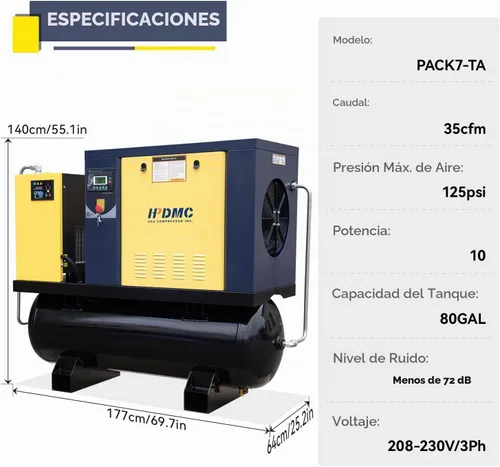 Vista 2 de compresor de aire rotatorio 230V/3Ph 35CFM 125psi del tornillo