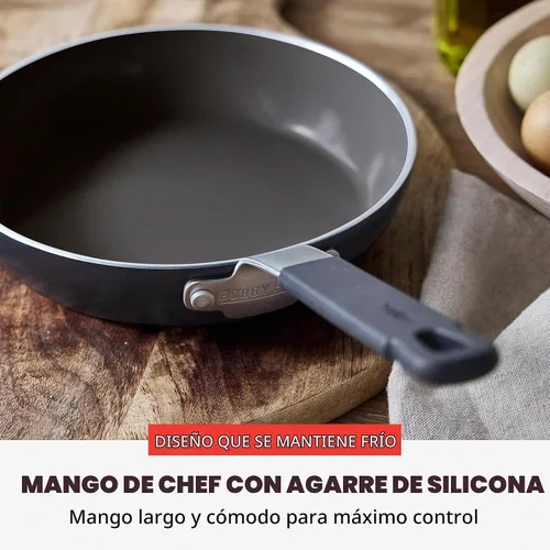 Vista 9 de GreenPan x Bobby Flay - Sartén antiadherente de 8", cerámica de diamante libre de PFAS, apta para inducción, mango de silicona que permanece frío