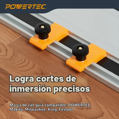 Vista 3 de POWERTEC 71994 Topes de riel guía para sierra de carril (2 unidades) - Compatible con rieles guía Festool, Makita, Milwaukee, Kreg y POWERTEC