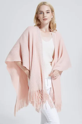 Vista 136 de Moss Rose Chal de viaje para mujer, capa tipo poncho de frente abierto para otoño e invierno