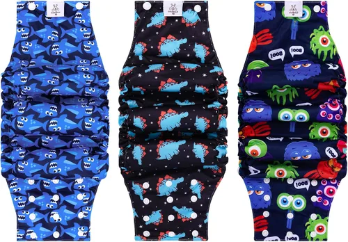Vista 12 de CuteBone - Pañales lavables para perro macho con broches, reutilizables, 3 unidades por paquete, banda para la barriga para perros machos