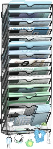 Vista 11 de Organizador de archivos de pared de 10 niveles con ganchos Negro