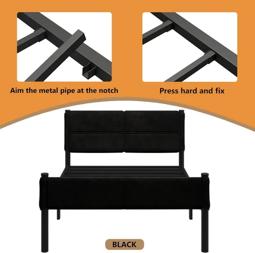 Vista 5 de Base de cama metálica, base de cama tamaño individual de 14 pulgadas con espacio de almacenamiento, base de colchón resistente y de trabajo pesado