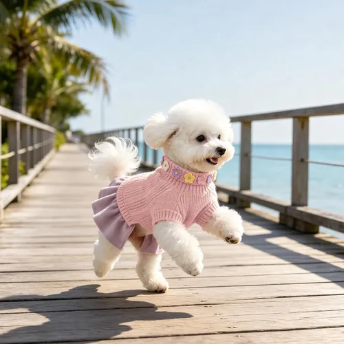 Vista 6 de WOYYHO Vestido de suéter para perro pequeño con corbatín, ropa de perro de Rosa polvoriento