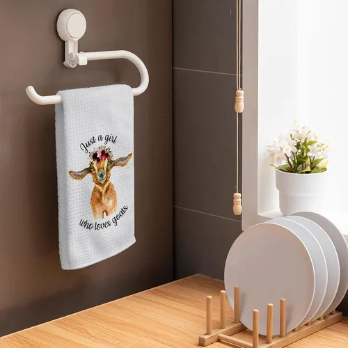 Vista 2 de HIWX Just A Girl Who Loves Goats Goat Lover - Toallas de cocina decorativas y paños de cocina, divertidos paños de mano de flores de cabra rústica