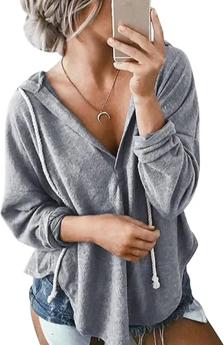 Vista 2 de NEKOSI Sudaderas con capucha y cuello en V de manga larga para mujer