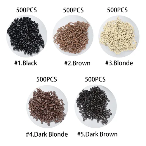 Vista 2 de 2500 extensiones de cabello con microenlaces, cuentas forradas de silicona de 0.197 in para extensiones de cabello humano con punta I Tip