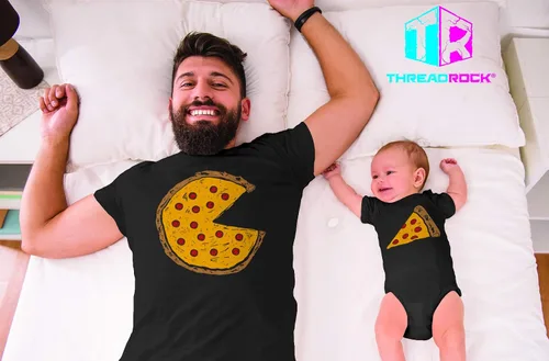 Vista 2 de Threadrock Pizza y rebanada - Conjunto de enterizo para niño y camisa para hombre