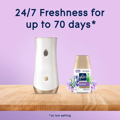 Vista 7 de Glade Repuesto automático en aerosol, ambientador para el hogar y el baño, lavanda y aloe tranquilos, 6.2 onzas