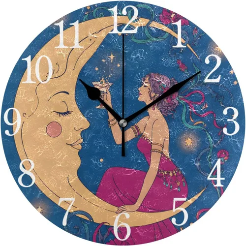 Vista 8 de senya Wall Clock African American Woman Silent Non Ticking Operated Round Easy to Read Home Office School Clock