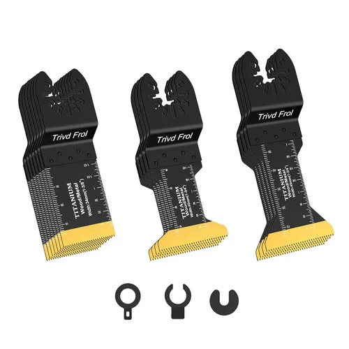 Vista 10 de Trivd Frol 100 piezas de hojas de sierra oscilantes, hojas de multiherramienta universales profesionales de titanio para madera, plásticos, metal