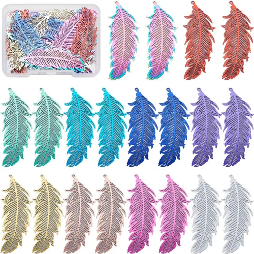 Vista 20 de FASHEWELRY 50 piezas de conectores de filigrana de mariposa de acero inoxidable, adornos de metal grabados con arco iris para fabricación de joyas