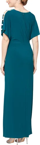 Vista 2 de Alex Evenings Vestido largo con nudo frontal para mujer con manga corta adornada