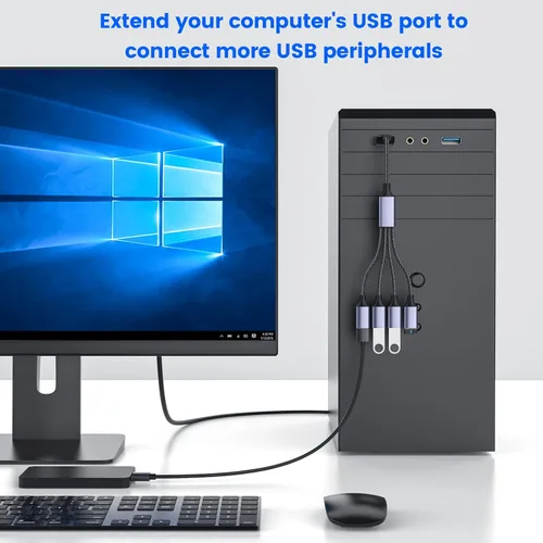 Vista 4 de MOGOOD Divisor USB, adaptador electrónico USB 2.0 de 4 puertos, concentrador USB multizócalo para transferencia de datos y carga de energía