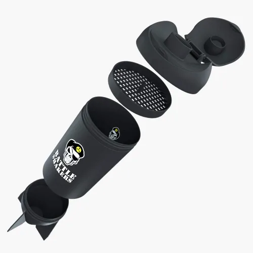 Vista 3 de Missile - Botella agitadora con temática militar, taza de proteína a prueba de fugas con compartimento de almacenamiento, mezcla de polvos