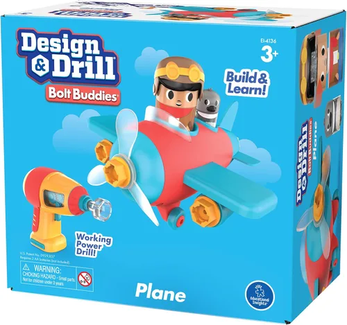 Vista 3 de Educational Insights Design & Drill Bolt Buddies Plane - Juguetes de construcción y herramientas para niños pequeños, juego de herramientas