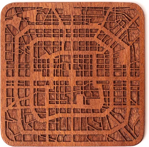 Vista 38 de Posavasos Amsterdam Map by O3 Design Studio, 1 pieza, posavasos de madera Sapele con mapa de la ciudad, hecho a mano, varias ciudades opcionales