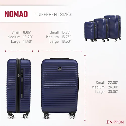 Vista 4 de NIPPON Luggage Nomad - Maleta giratoria rígida con ruedas para mujeres y hombres, rodillo de carcasa dura de viaje, ultra fuerte y duradero