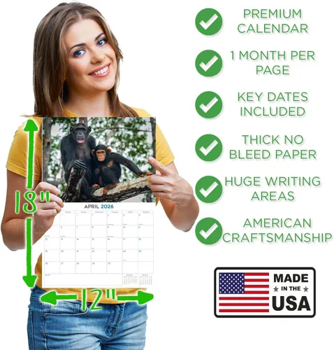 Vista 196 de Calendario de grises africanos 2025 2026 – Planificador mensual de pared de aves africanas – 12 x 18 pulgadas (abierto), calendario de pared